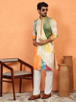 KRAFT INDIA LUXE - Green Cotton Silk Floral Kurta With Pant