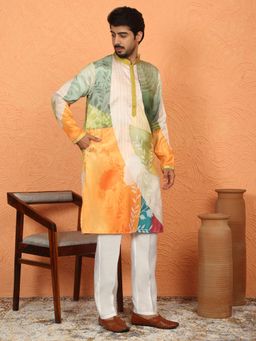 KRAFT INDIA LUXE - Green Cotton Silk Floral Kurta