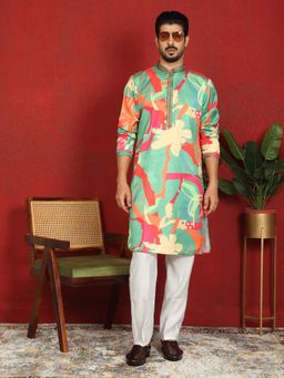 KRAFT INDIA LUXE - Multi-Color Cotton Silk Floral Kurta With Pant
