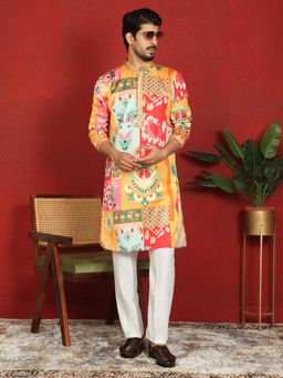 KRAFT INDIA LUXE - Mustard Cotton Silk Floral Kurta With Pant