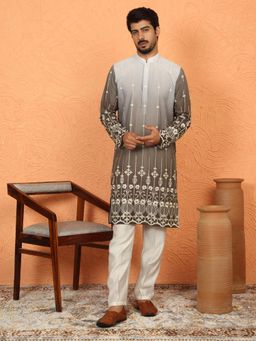 KRAFT INDIA LUXE - Brown Cotton Silk Embroidered Kurta With Pant