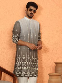 KRAFT INDIA LUXE - Brown Cotton Silk Embroidered Kurta