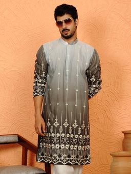 KRAFT INDIA LUXE - Green Cotton Silk Embroidered Kurta