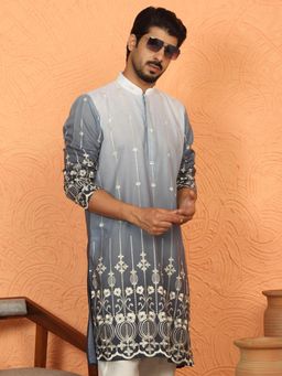 KRAFT INDIA LUXE - Grey Cotton Silk Embroidered Kurta