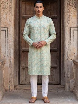ETHNIC BAY - Green Cotton Blend Embellished Kurta