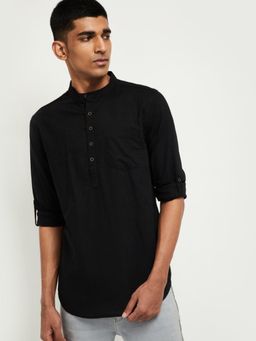 max - Black Pure Cotton Solid Kurta