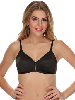 Clovia - Cotton Rich Solid Non-Padded Full Cup Wire Free T-shirt Bra - Black