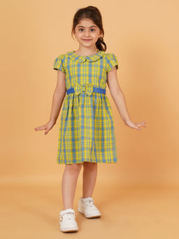 Creative Kids - Girl Cotton Short Sleeve Knee Length Dress with Belt - Yellow
