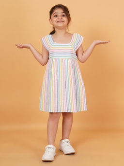 Creative Kids - Girl Cotton Stripe Cap Sleeve Knee Length Dress - Blue