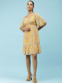 Label Ritu Kumar - Yellow Printed Short Dress