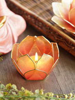 Pure Home + Living - Pink & Green Ombre 12 Petals Capiz T-Light Holder
