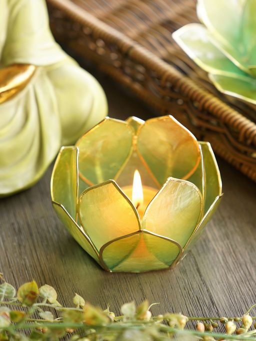 Pure Home + Living Blue & Green Ombre 12 Petals Capiz T-Light Holder