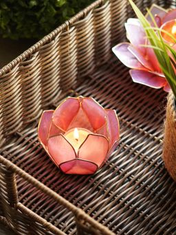 Pure Home + Living - Pink & Purple Ombre 12 Petals Capiz T-Light Holder