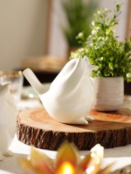 Pure Home + Living - Ivory Polyresin Sparrow Figurine With Closed Eyes