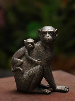 Pure Home + Living - Black Polyresin Sitting Mother & Baby Monkey