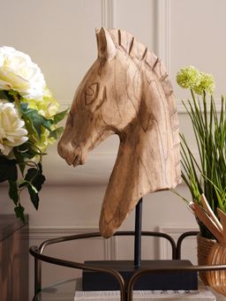 Pure Home + Living - Brown Wooden Finish Horse Head with Stand