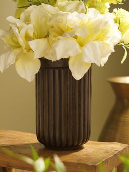 Pure Home + Living - Dark Brown Ribbed Aluminium Planter - Small