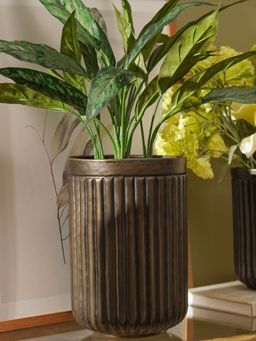 Pure Home + Living - Dark Brown Ribbed Aluminium Planter - Large
