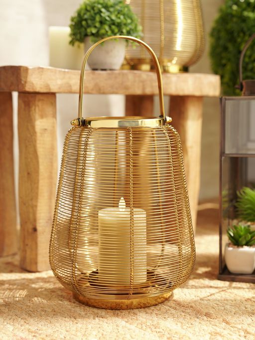 Pure Home + Living Gold Metal Round Lantern with Glass - Large