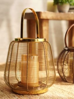 Pure Home + Living - Gold Metal Round Lantern with Glass - Small