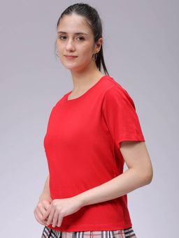 Freehand - Women Red Solid Regular Fit T-Shirt