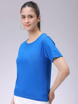 Freehand - Women Blue Solid Regular Fit T-Shirt