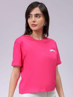 Freehand - Women Pink Solid Relaxed Fit T-Shirt