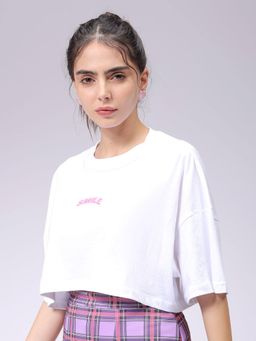 Freehand - Women White Solid Boxy Fit T-Shirt