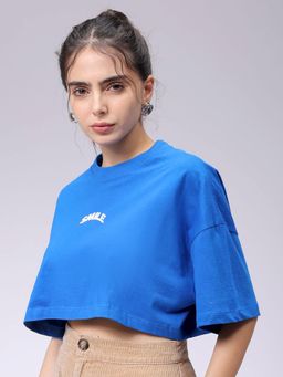 Freehand - Women Blue Solid Boxy Fit T-Shirt
