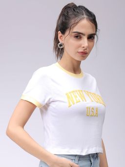 Freehand - Women White Typography Slim Fit T-Shirt