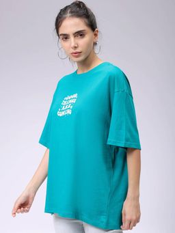 Freehand - Women Teal Typography Regular Fit T-Shirt