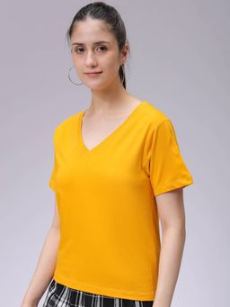 Freehand - Women Mustard Solid Regular Fit T-Shirt