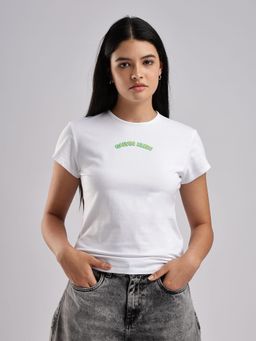 Calvin Klein - Women White Typography Slim Fit T-Shirt