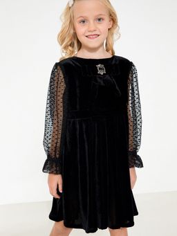 CHERRY CRUMBLE BY NITT HYMAN - Black Solid Beaded Flair Party Dress