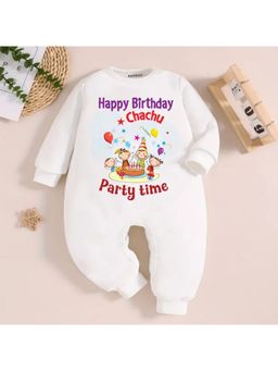 KNITROOT - White Happy Birthday Chachu Party Time Theme Romper