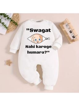 KNITROOT - White Swagat Nahi Karoge Humara? Theme Romper