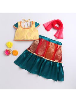 Many Frocks - Yellow Chanderi Brocade Cap Sleeve Lehenga Choli with Dupatta