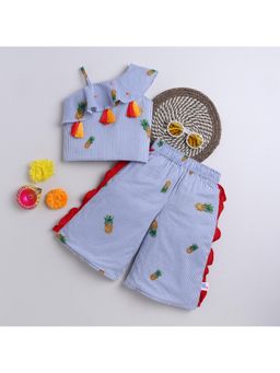 Many Frocks - Blue Cotton One Shoulder Top and Palazzo