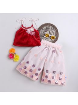 Many Frocks - Velvet and Net Lace and Flower Embroidered Top and Palazzo