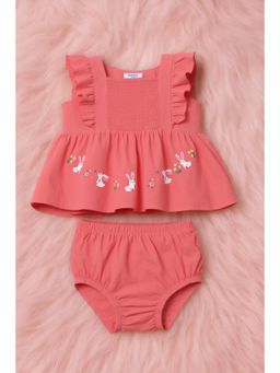 Nautinati - Pink Printed Square Neck Frock with Bloomer for Infant Girls