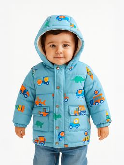 Nautinati - Sky Blue Hooded All-Over Printed Puffer Jacket for Boys