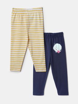 Nautinati - Multi-Color Striped and Printed Leggings for Girls (Pack of 2)