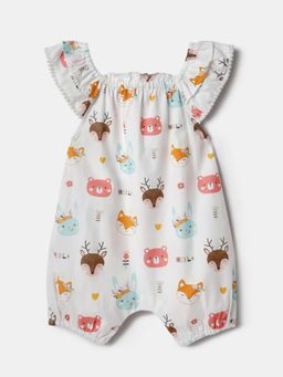 Nautinati - White Printed Romper for Girls