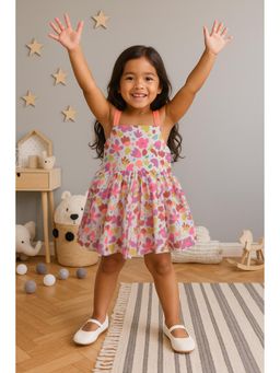 Nautinati - White Floral Print Dress for Girls