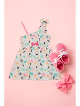 Nautinati - White Floral Printed Dress for Girls