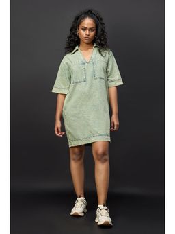 FREAKINS - Ocean Green Denim Boxy Shirt Dress