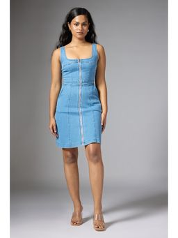 FREAKINS - Celine Blue Zip Up Denim Dress