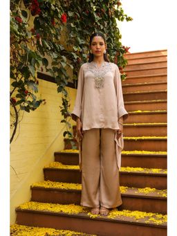 Ajiesh Oberoi - Beige Jhilmil Tunic with Palazzo (Set of 2)