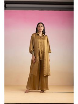 Ajiesh Oberoi - Brown Kajal Shirt with Pant and Shrug (Set of 3)