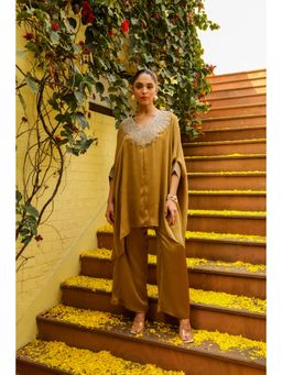 Ajiesh Oberoi - Brown Gauri Kaftan with Palazzo (Set of 2)